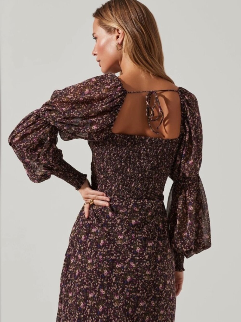 Free People ASTR Dominique Floral Print Long Midi Dress Square Neckline M 6 8